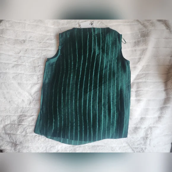 Zara Co-ord Set pleated top & pleated pants raw hems green Sz L NWT - Picture 9 of 16